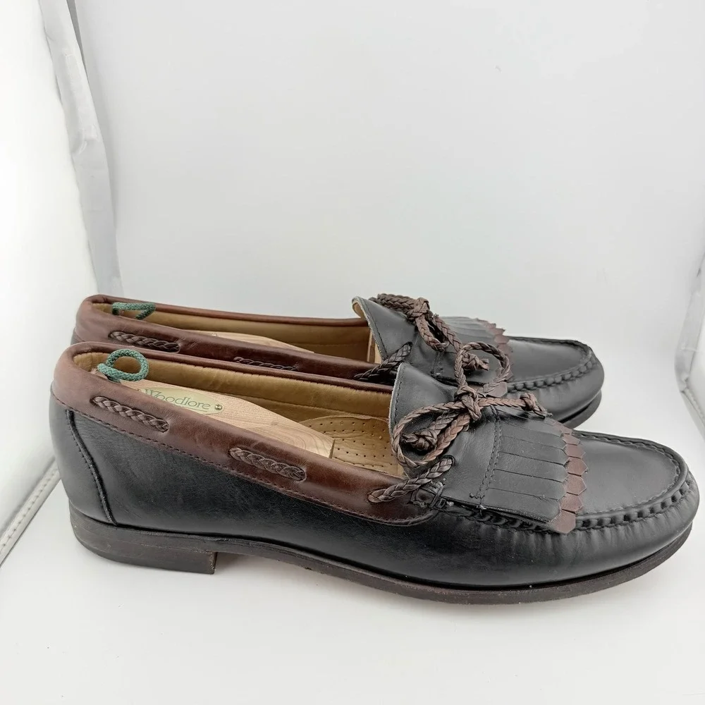 Allen Edmonds Woodstock Loafers 10.5B Black Brown Excellent Kiltie Leather 47212